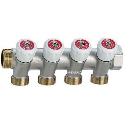 Коллектор регулирующий проходной EMMETI Multiplex - 3/4" (ВР/НР) на 3 контура 24x19 (никелированный)