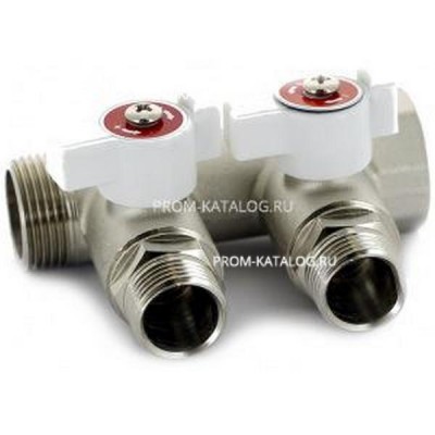 Коллектор НВ 3/4 2х1/2 Н 40мм с кранами, никелированный Uni-Fitt 420N3220