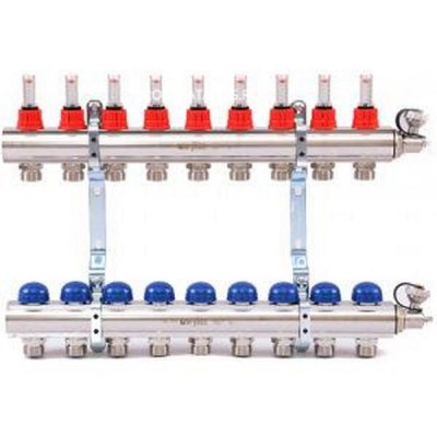 Коллекторная группа 1х3/4, 9 выходов, с расходомерами и термостатическими вентилями Uni-Fitt 440E4309