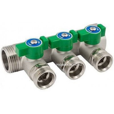 Коллектор запорный проходной ELSEN EMW04 - 1"(НР/ВР) на 3 контура 3/4"EK (евроконус).