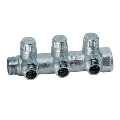 Коллектор запорный проходной FAR MULTIFAR 3870 - 1(НР/ВР) на 3 контура 3/4EK (под евроконус)