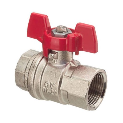 Кран шаровой полнопроходной Oventrop Optibal - 1/2 (ВР/ВР, PN16, Tmax 100°C, ручка-бабочка красная)