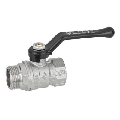 Кран шаровой Bugatti Arizona 605 - 3/4 (НР/ВР, PN25, Tmax 120°C, ручка-рычаг черная алюминиевая)