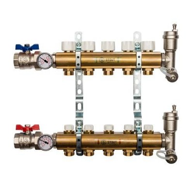 Коллекторная группа для радиаторного отопления STOUT SMB0468 - 1 на 5 контуров 3/4EK (латунь)