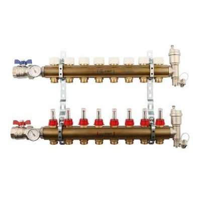 Коллекторная группа для теплого пола STOUT SMB0473 - 1 на 8 контуров 3/4EK (латунь)