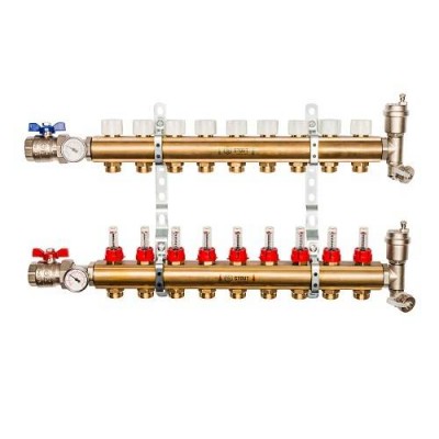 Коллекторная группа для теплого пола STOUT SMB0473 - 1 на 9 контуров 3/4EK (латунь)