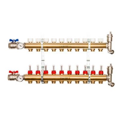 Коллекторная группа для теплого пола STOUT SMB0473 - 1 на 10 контуров 3/4EK (латунь)