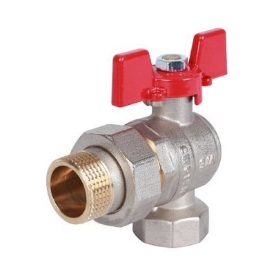 Кран шаровой полнопроходной угловой ROMMER RBV-0006 - 3/4 (ВР/НР-американка, ручка-бабочка)