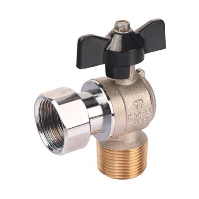 Кран шаровой угловой STOUT - 3/4 (НР/накидная гайка, PN50, Tmax 150°C, ручка-бабочка черная)