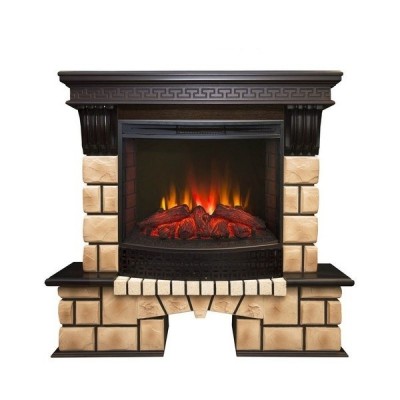 Электрокамин с широким очагом 2D Real-Flame Stone Brick 25/25,5 с очагом Evrika 25,5 LED