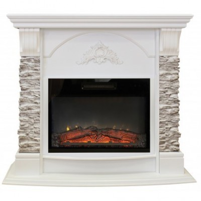 Красивый электрический каминокомплект с тачскрином Real-Flame Athena GR STD/EUG/25/24 WT с очагом Kendal 24