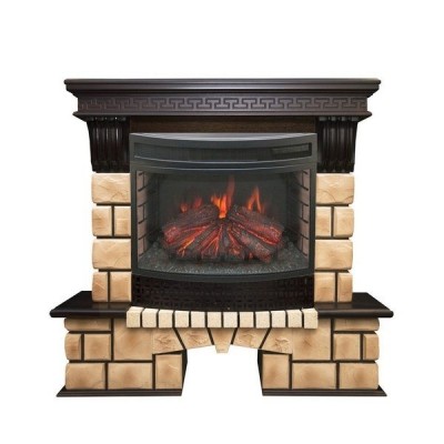 Электрокамин с широким очагом 2D Real-Flame Stone Brick 25/25,5 с очагом Firefield 25 S IR