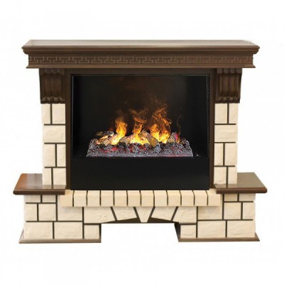 Электрокамин с широким очагом 3D Real-Flame Stone 26/HL AO (DN) с очагом 3D Cassette 630 (Black вставка)