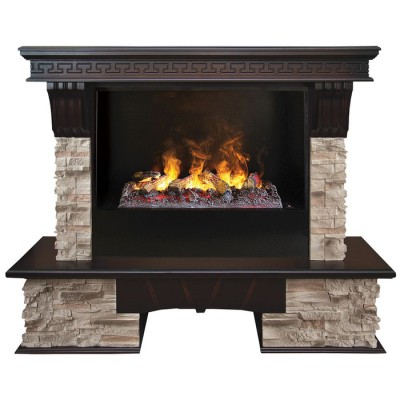 Электрокамин 3D (очаг+портал) с паром и звуком Real-Flame Rockland 26/HL AO с очагом 3D Cassette 630 (Black вставка)