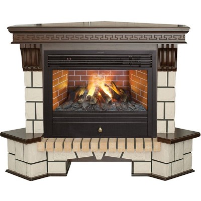 Электрокамин с широким очагом 3D Real-Flame Stone Corner 26/HL AO с очагом 3D Novara