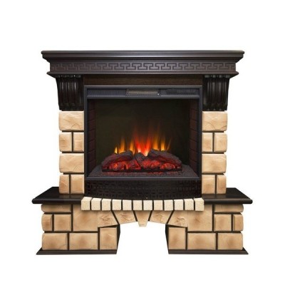 Электрокамин с широким очагом 2D Real-Flame Stone Brick 25/25,5 с очагом Sparta 25,5 LED
